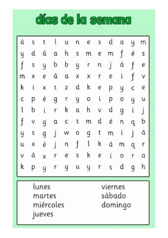 Sopa de letras días de la semana