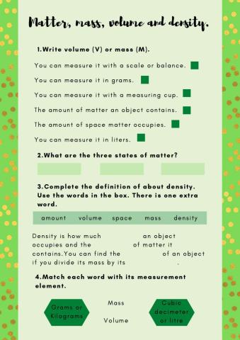 Matter, mass, volume and density