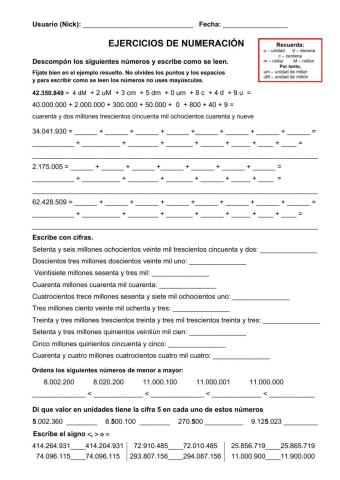 Ejercicios de numeración