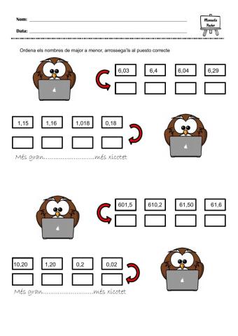 Ordenar nombres decimals