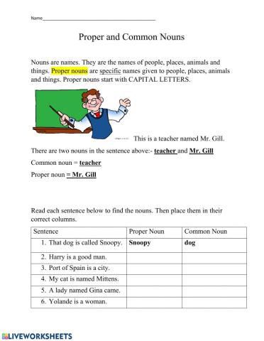 Proper and Common Nouns Practice