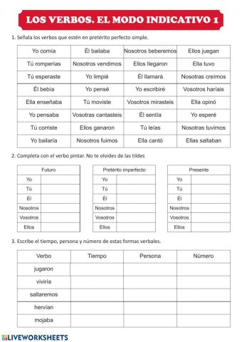 El verbo. Tiempos simples del indicativo