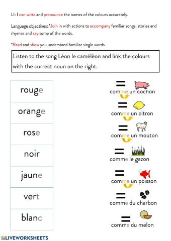 Les couleurs dans la chanson Leon le cameleon