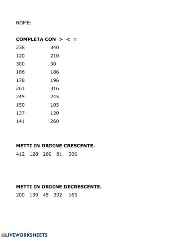 Confronto numeri