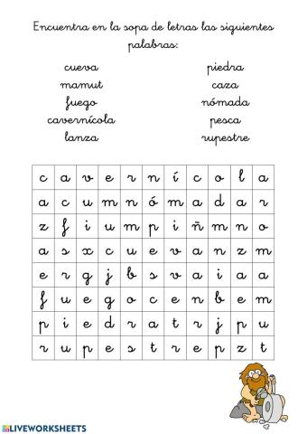 Sopa de letras de la prehistoria