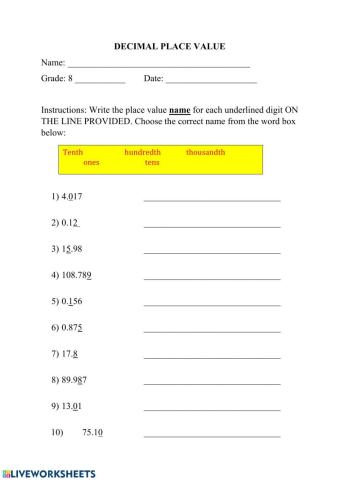 Decimal Place Value