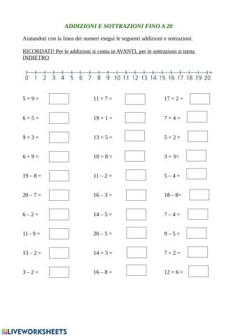 Addizioni e sottrazioni entro il 20