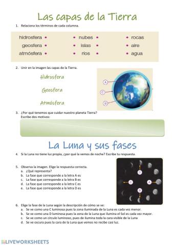 Las capas de la Tierra y las Fases de la Luna