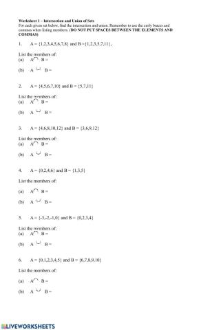 Intersection and Union of Sets