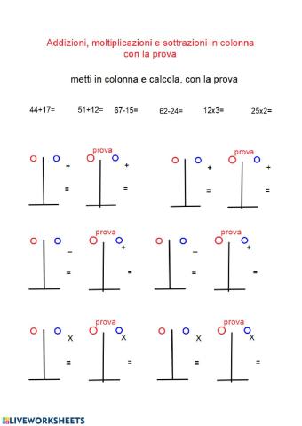 Addizioni, sottrazioni e moltiplicazioni con la prova