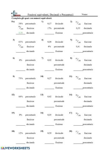 Frazioni- percentuali-decimali