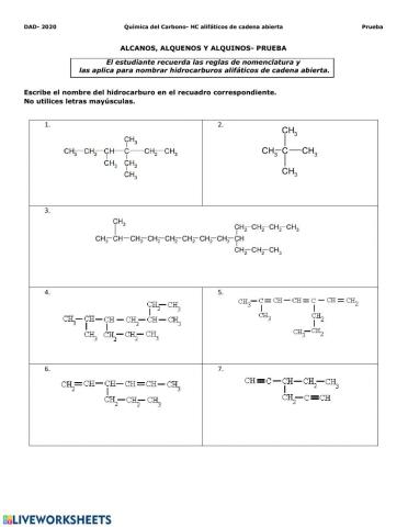 Nomenclatura de hidrocarburos alifáticos de cadena abierta