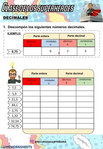 Descomposición números decimales.