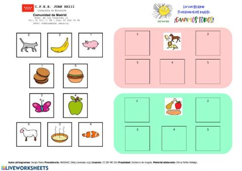 Clasifica (animales y alimentos)