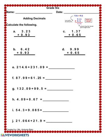 Adding Decimals