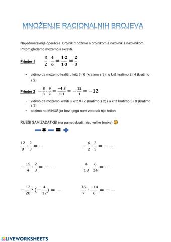 Množenje-dijeljenje racionalnih brojeva