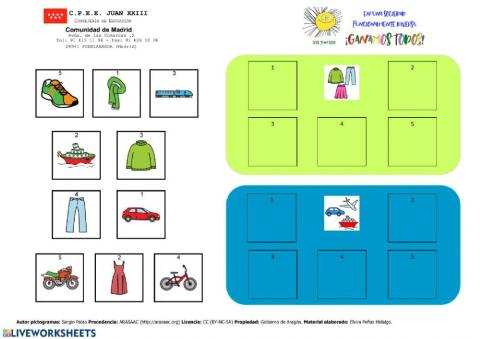 Clasifica (prendas de vestir y transportes)