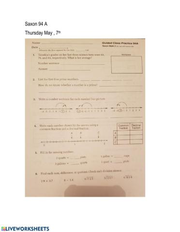 SAXON LESSON May 7th