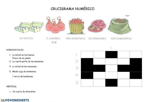 Crucigrama numérico comida