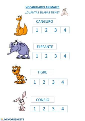 VOCABULARIO ANIMALES SÍLABAS