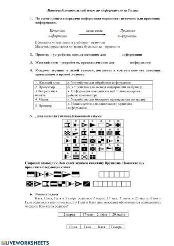 Итоговый контрольный тест по информатике за 5 класс