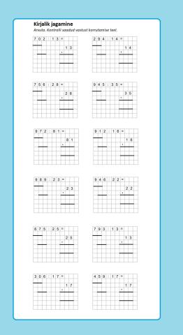 Kirjalik jagamine kahekohalise arvuga. Vastuse kontrollimine korrutamise teel.