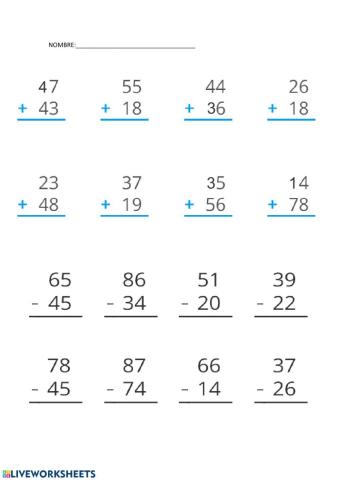 Sumas llevando y restas sin llevar