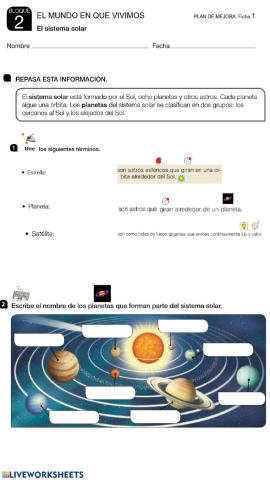 Sistema solar, planeta Tierra  y la Luna