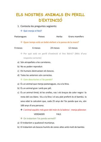 ELS NOSTRES ANIMALS EN PERILL D'EXTINCIÓ