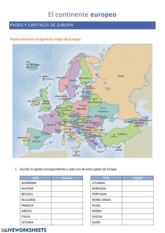 Europa. Países y capitales