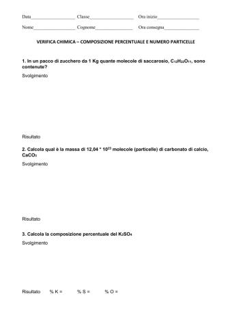 Composizione percentuale e numero di particelle