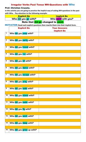 Irregular Past Tense Verbs Questions with WHO