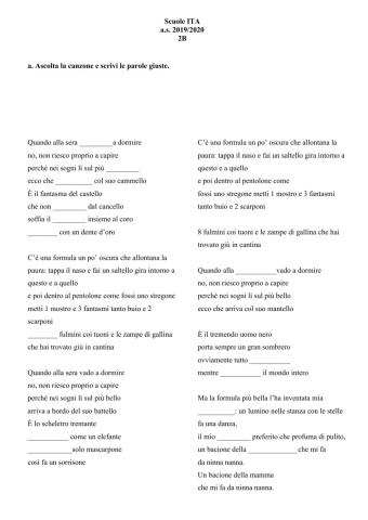 Cloze canzone -Aiuto, che paura!-