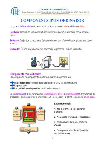 1ESO- Teoria.Components i perifèrics d'un ordinador