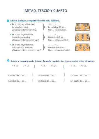 Mitad, tercio y cuarto
