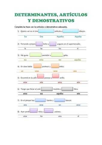 Determinantes, artículos y demostrativos