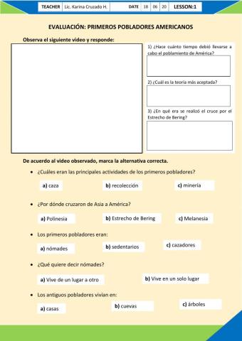 Evaluación - Primeros pobladores Americanos