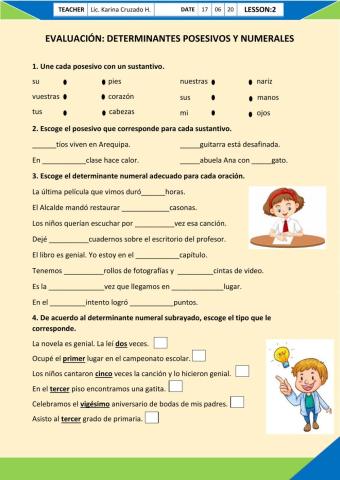 Evaluación Determinantes Posesivos y Numerales