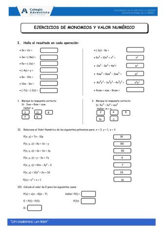 Monomios y valor numérico