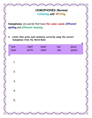 Homophones (Listening and Writing)