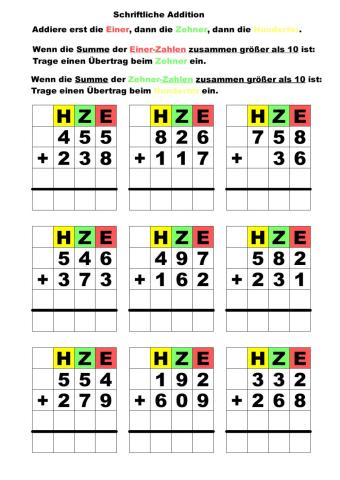 Schriftliche Addition mit Übertrag