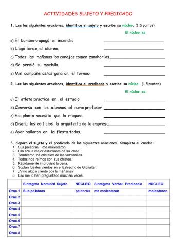 1º ESO SUJETO Y PREDICADO