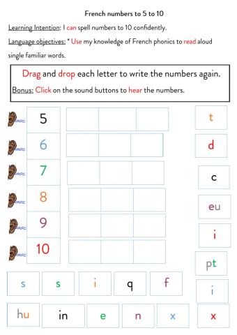 French numbers 5 to 10