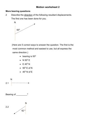 Motion worksheet 2