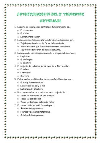 Autoevaluación naturales 2º trimestre