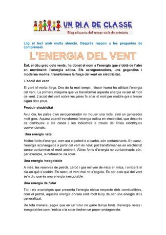 Comprensió lectora: Energia eòlica