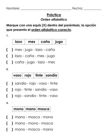 Práctica Orden Alfabético (1-2-3)