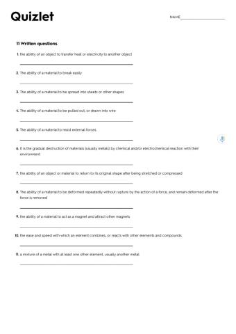 Metals properties I