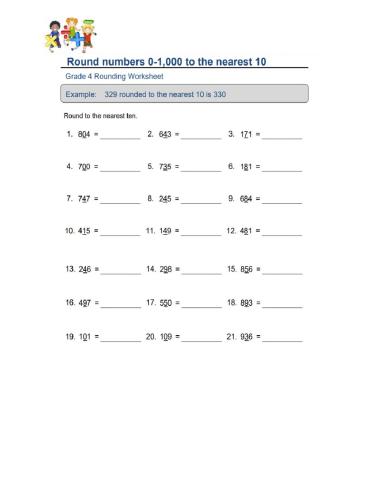 Round Numbers 0-1,000 to the Nearest 10