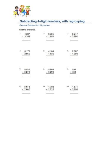 Subtracting 4-Digit Numbers, with Regrouping